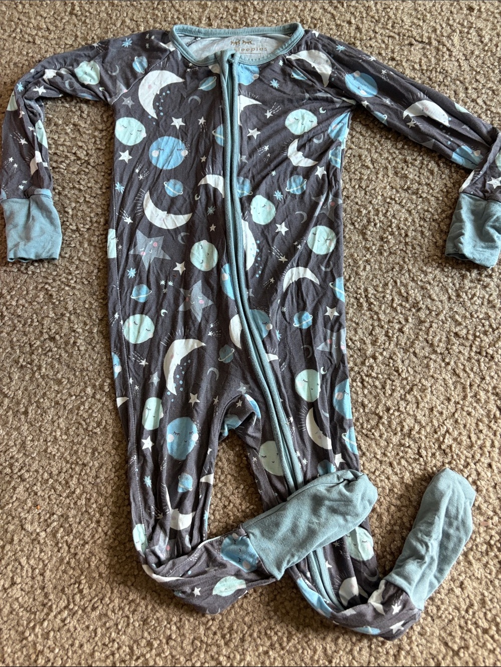 B73 Little Sleepies Bamboo Convertible Footie, Blue Moon and Stars 2t